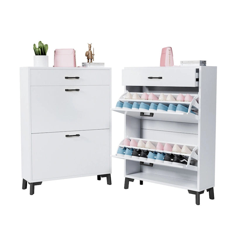 Hidden Shoe Rack Storage for Entryway,Free Standing Shoe Organizer with 2 Flip Drawers