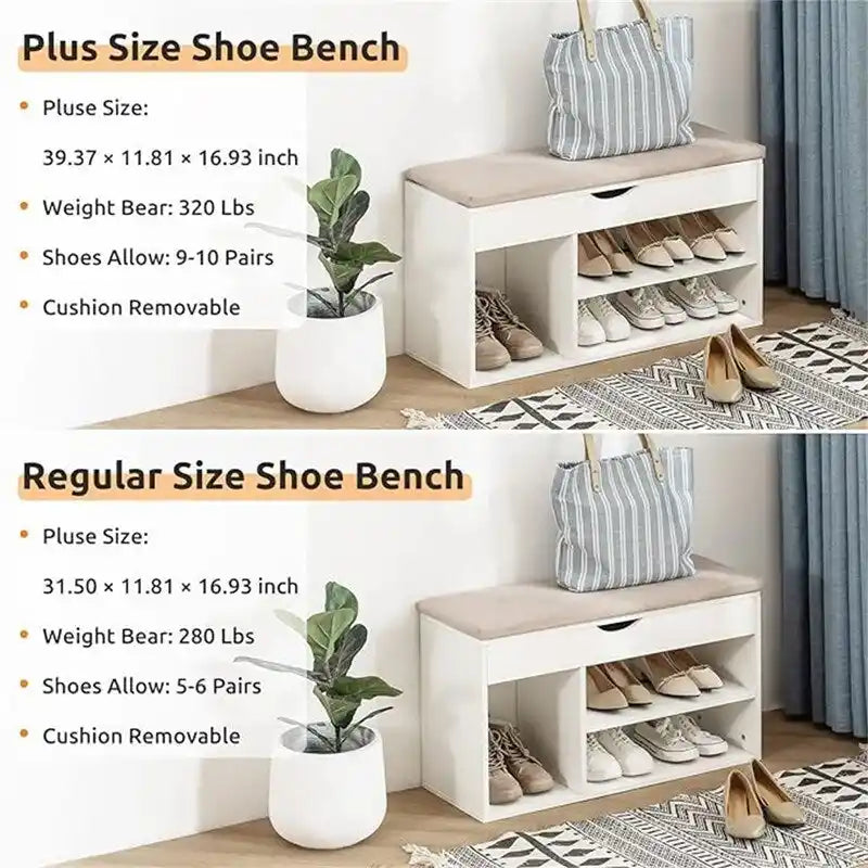 Shoe Storage Bench with Cover 2-Tier 39 Inches - 11.81D x 39.4W x 17H