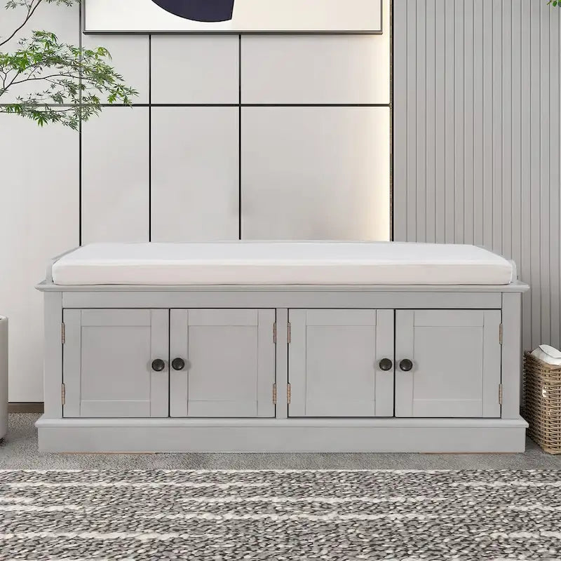 Classic Vintage Wooden Storage Bench with Two Cabinets