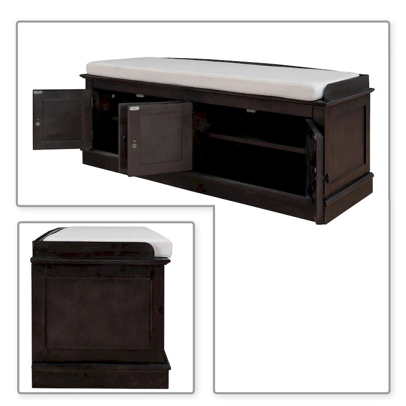 Classic Vintage Wooden Storage Bench with Two Cabinets
