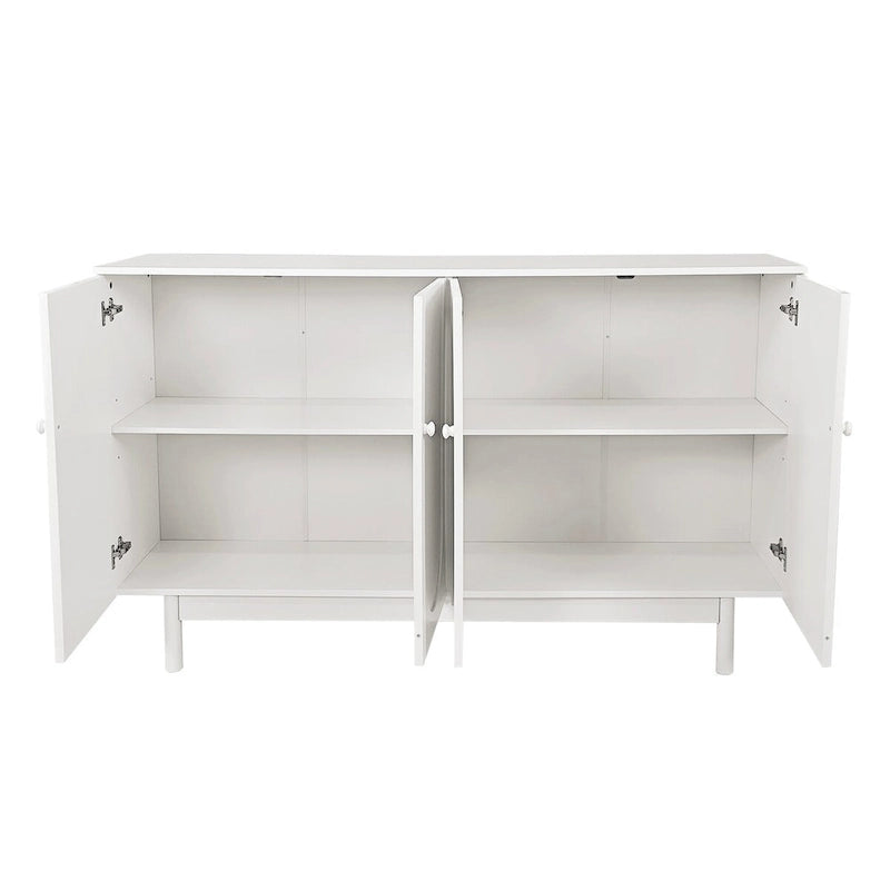 Stylish and Functional 4-Door Storage Cabinet with Pine Legs, Solid Wood Pulls and MDF, for Living Room Bedroom,and Kitchen