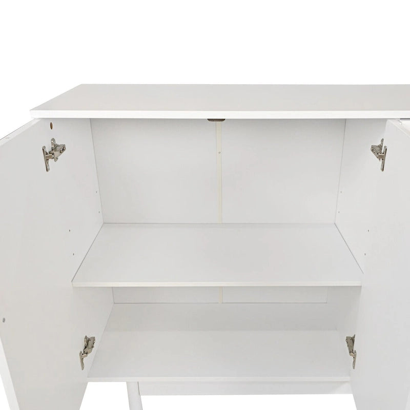 Stylish and Functional 4-Door Storage Cabinet with Pine Legs, Solid Wood Pulls and MDF, for Living Room Bedroom,and Kitchen