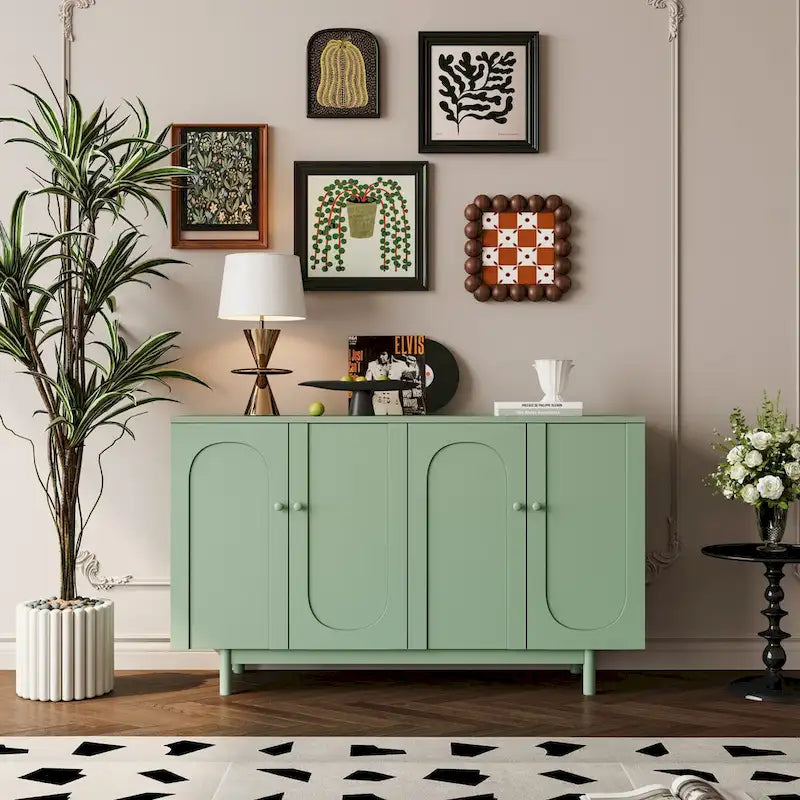 Stylish and Functional 4-Door Storage Cabinet with Pine Legs, Solid Wood Pulls and MDF, for Living Room Bedroom,and Kitchen
