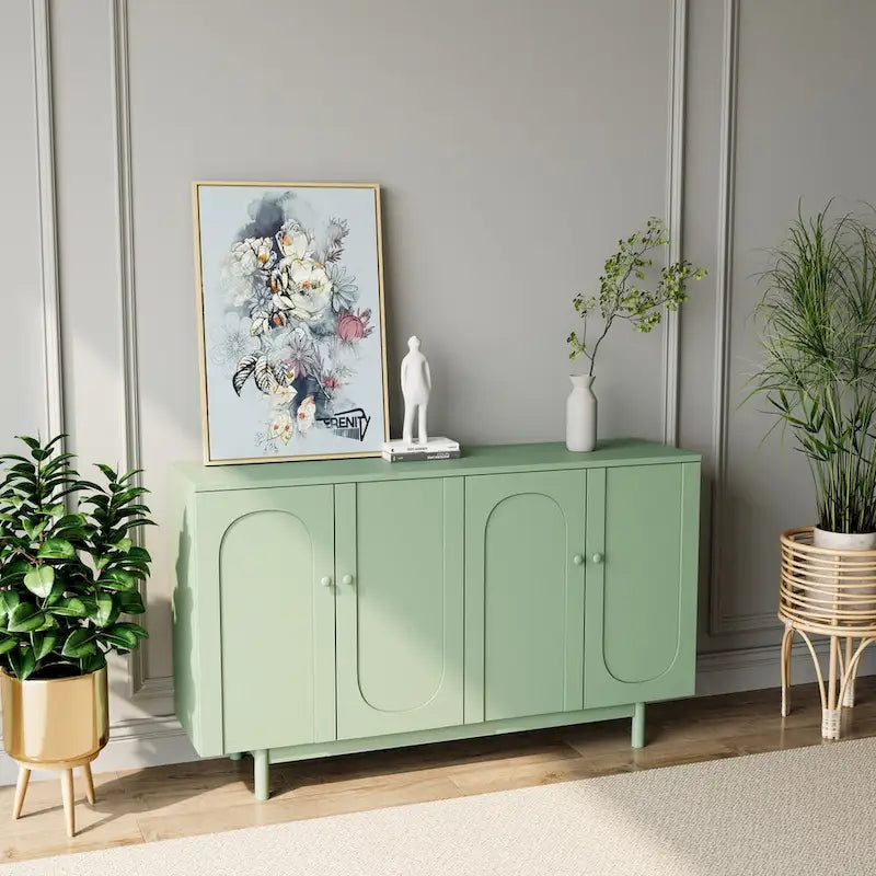 Stylish and Functional 4-Door Storage Cabinet with Pine Legs, Solid Wood Pulls and MDF, for Living Room Bedroom,and Kitchen