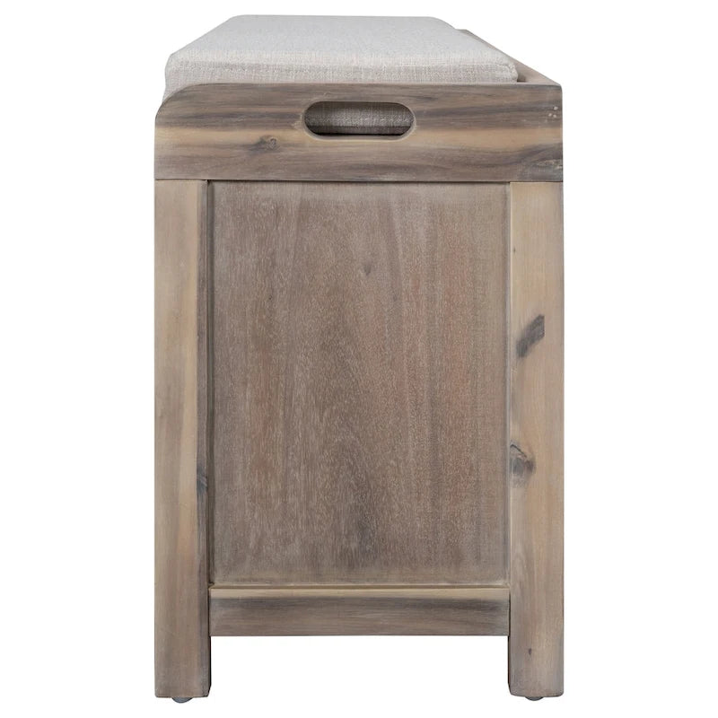 Storage Bench with Removable Basket and 2 Drawers, Fully Assembled Shoe Bench with Removable Cushion