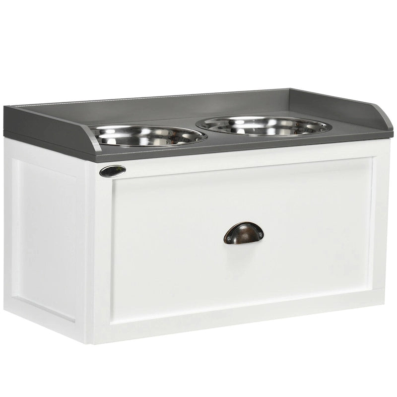 Dog Feeding Station with Storage Drawer, Dog Food Storage Cabinet with 2 Removable Elevated Dog Bowls for Large Sized Dogs