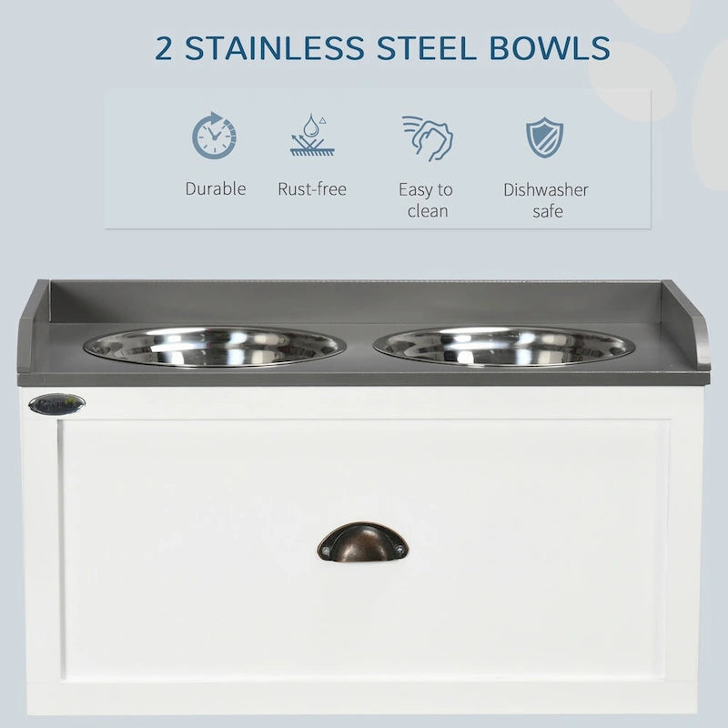 Dog Feeding Station with Storage Drawer, Dog Food Storage Cabinet with 2 Removable Elevated Dog Bowls for Large Sized Dogs