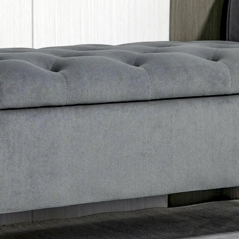 Button-Tufted Storage Ottoman Bench with Rolled Armrests
