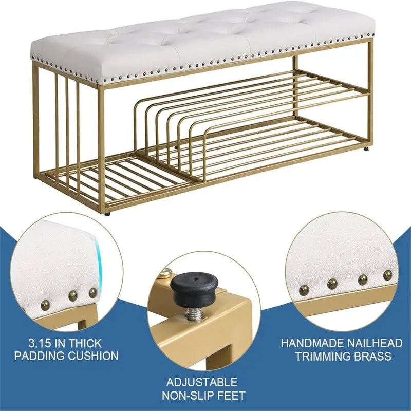 Linen Bench with Storage - 17D x 47.2W x 19H