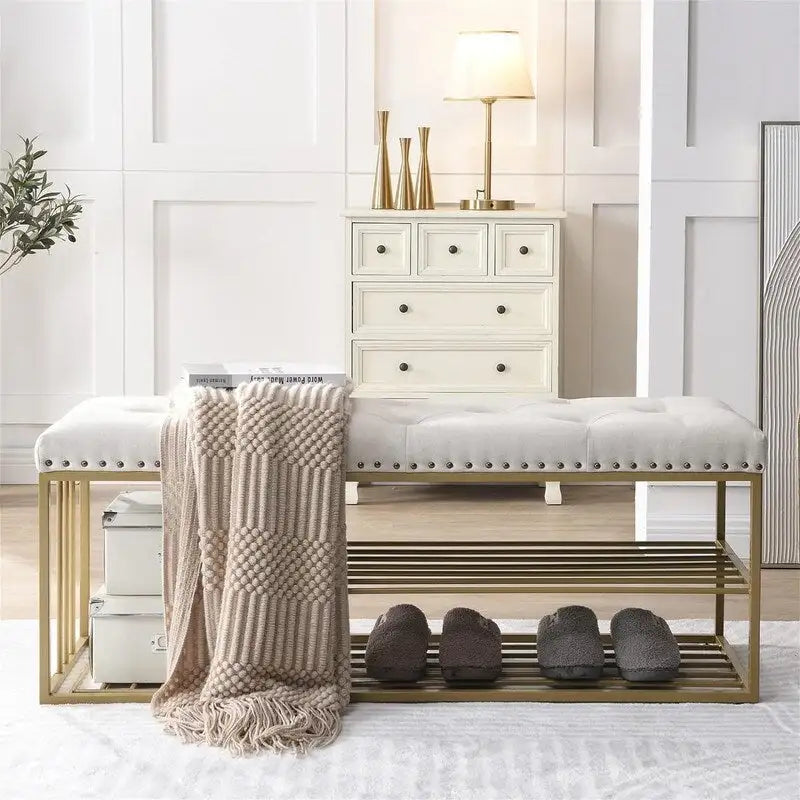 Linen Bench with Storage - 17D x 47.2W x 19H