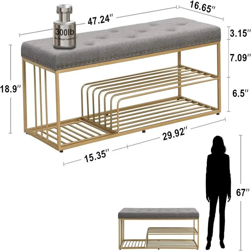 Linen Bench with Storage - 17D x 47.2W x 19H