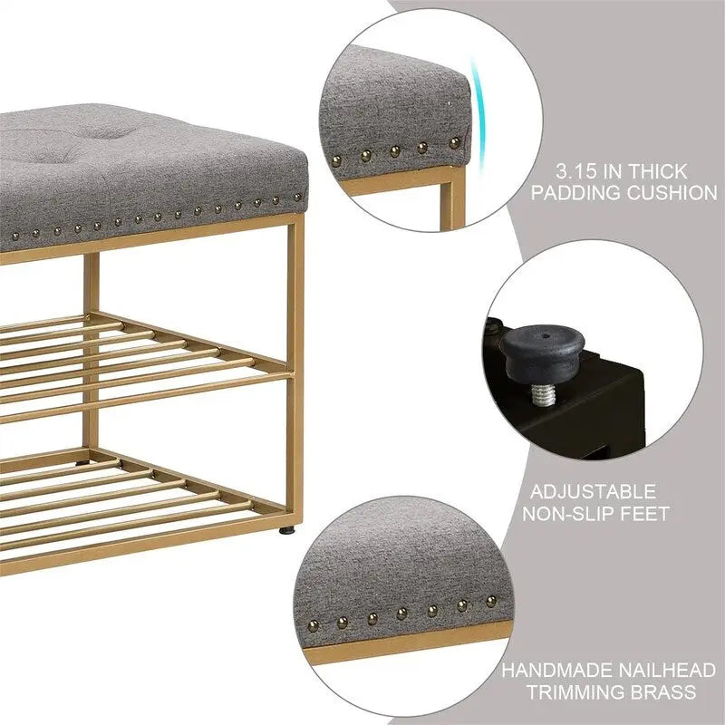 Linen Bench with Storage - 17D x 47.2W x 19H