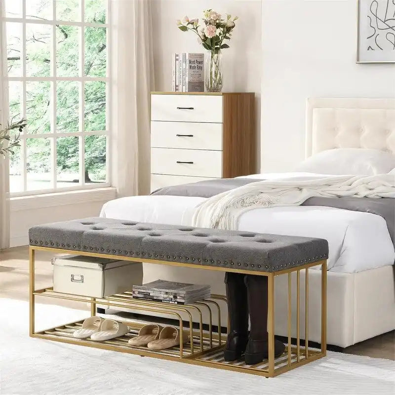Linen Bench with Storage - 17D x 47.2W x 19H