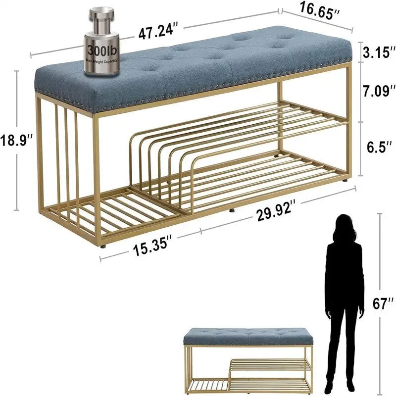 Linen Bench with Storage - 17D x 47.2W x 19H