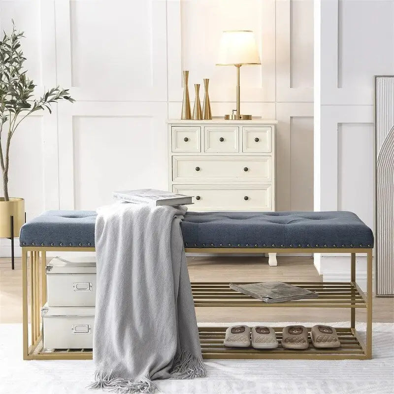 Linen Bench with Storage - 17D x 47.2W x 19H