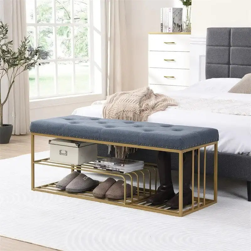 Linen Bench with Storage - 17D x 47.2W x 19H