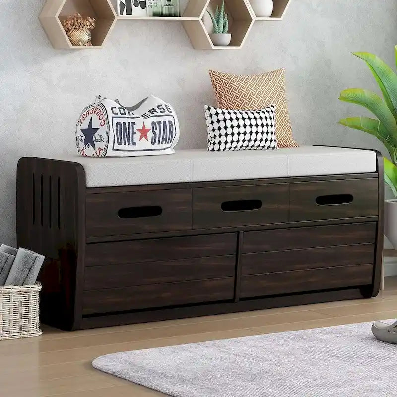 Rustic Storage Bench with Drawers and Hidden Storage