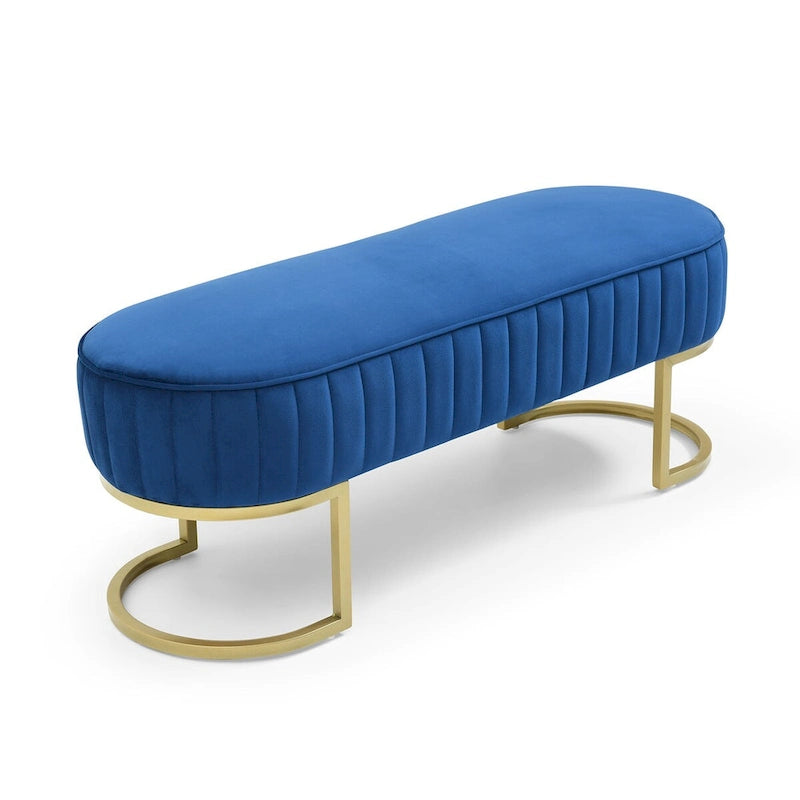 Bedroom Bench ,Velvet Oval Upholstered End of Bed Bench with Golden Metal Legs ,48 Storage Ottoman Bench