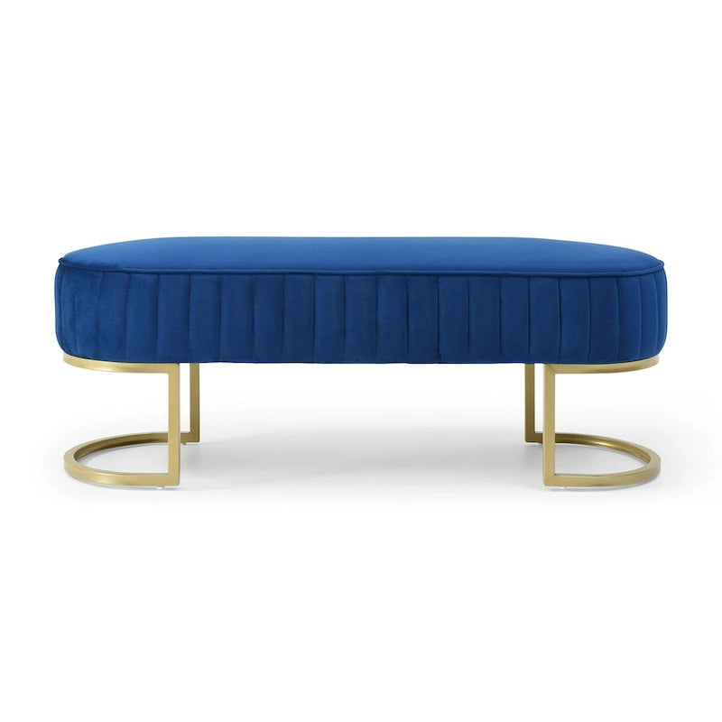Bedroom Bench ,Velvet Oval Upholstered End of Bed Bench with Golden Metal Legs ,48 Storage Ottoman Bench