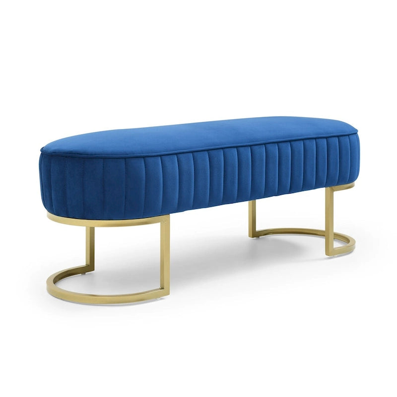 Bedroom Bench ,Velvet Oval Upholstered End of Bed Bench with Golden Metal Legs ,48 Storage Ottoman Bench