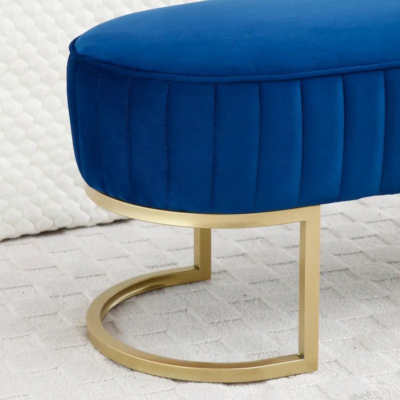 Bedroom Bench ,Velvet Oval Upholstered End of Bed Bench with Golden Metal Legs ,48 Storage Ottoman Bench