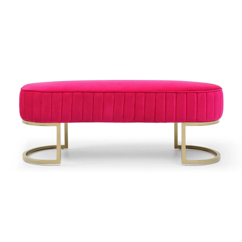 Bedroom Bench ,Velvet Oval Upholstered End of Bed Bench with Golden Metal Legs ,48 Storage Ottoman Bench