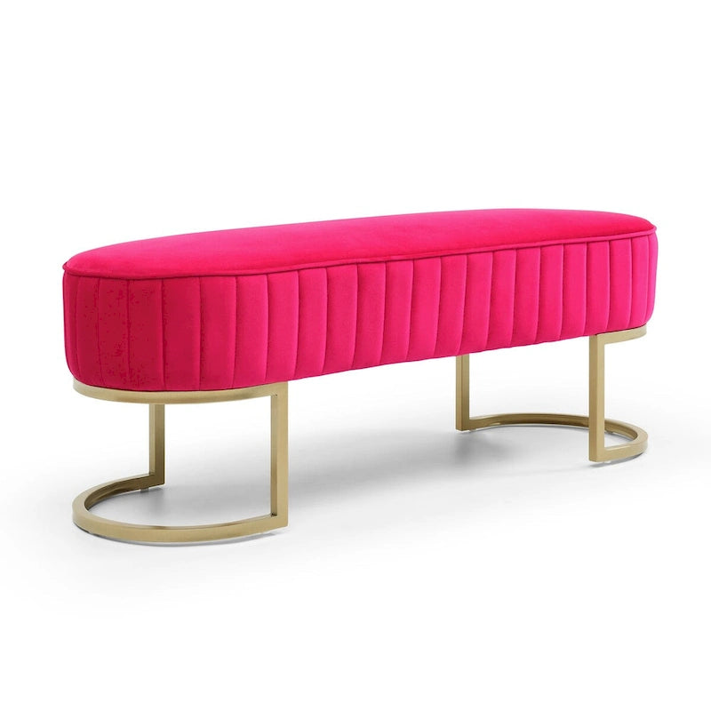 Bedroom Bench ,Velvet Oval Upholstered End of Bed Bench with Golden Metal Legs ,48 Storage Ottoman Bench