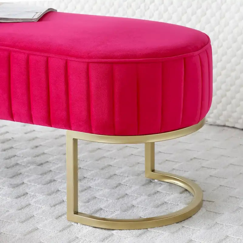 Bedroom Bench ,Velvet Oval Upholstered End of Bed Bench with Golden Metal Legs ,48 Storage Ottoman Bench