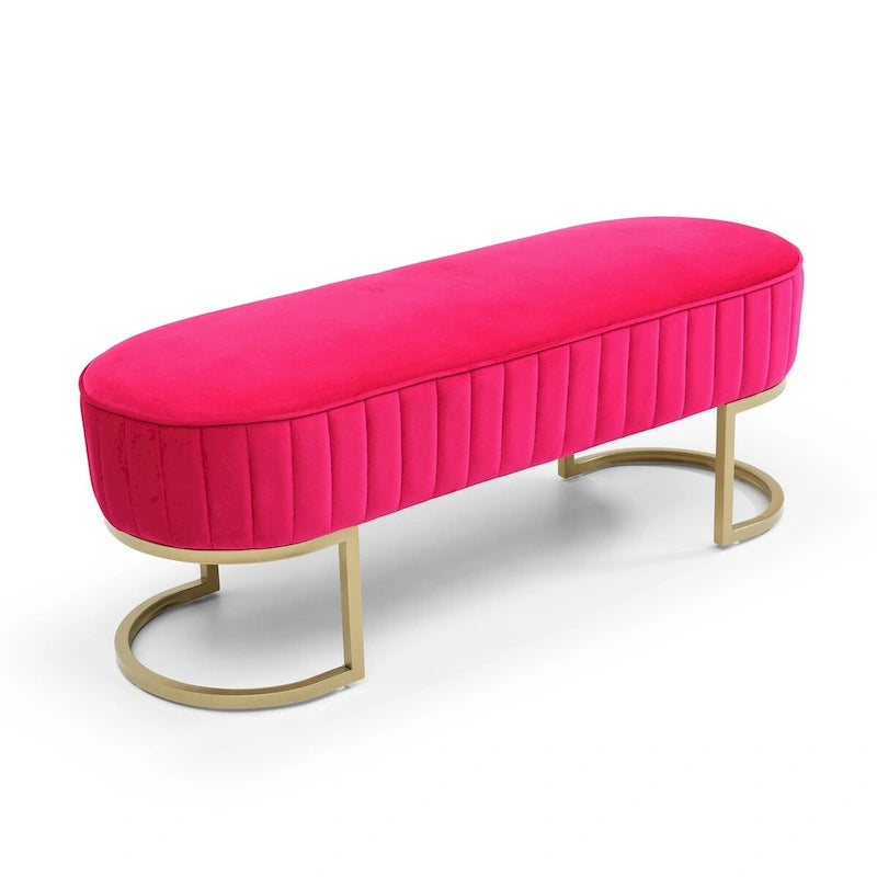 Bedroom Bench ,Velvet Oval Upholstered End of Bed Bench with Golden Metal Legs ,48 Storage Ottoman Bench