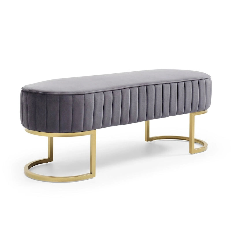 Bedroom Bench ,Velvet Oval Upholstered End of Bed Bench with Golden Metal Legs ,48 Storage Ottoman Bench