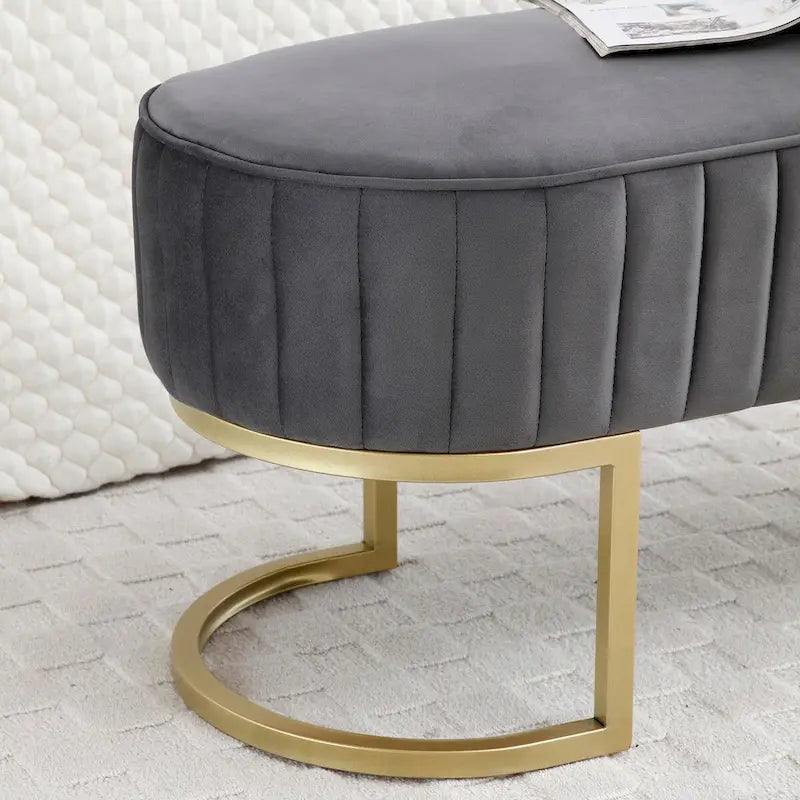 Bedroom Bench ,Velvet Oval Upholstered End of Bed Bench with Golden Metal Legs ,48 Storage Ottoman Bench