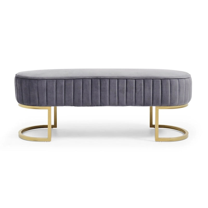 Bedroom Bench ,Velvet Oval Upholstered End of Bed Bench with Golden Metal Legs ,48 Storage Ottoman Bench