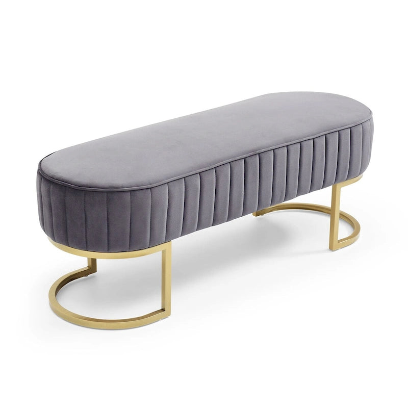 Bedroom Bench ,Velvet Oval Upholstered End of Bed Bench with Golden Metal Legs ,48 Storage Ottoman Bench
