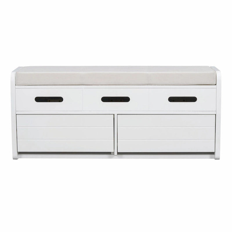 Rustic Storage Shoe Bench with 2 Drawers, Hidden Storage, and 3 False Top Drawers