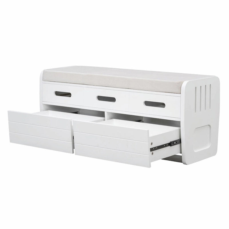 Rustic Storage Shoe Bench with 2 Drawers, Hidden Storage, and 3 False Top Drawers