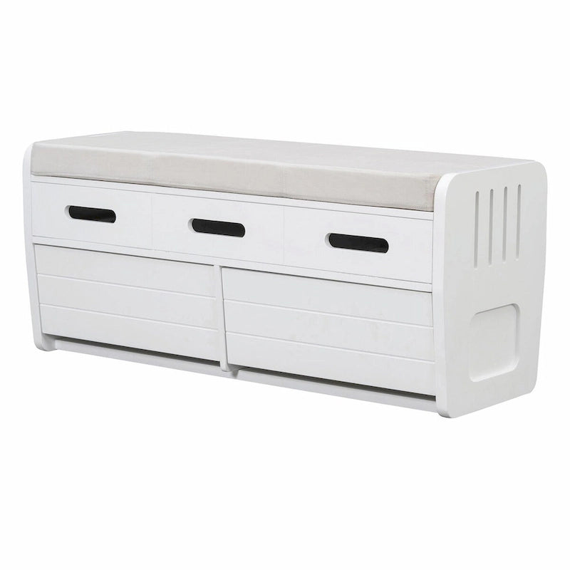 Rustic Storage Shoe Bench with 2 Drawers, Hidden Storage, and 3 False Top Drawers