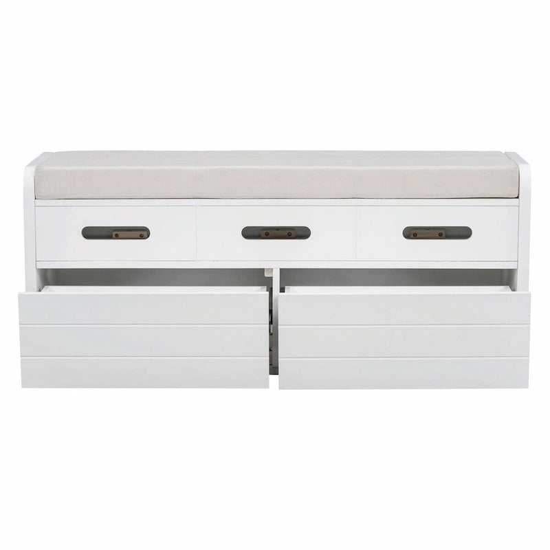 Rustic Storage Shoe Bench with 2 Drawers, Hidden Storage, and 3 False Top Drawers