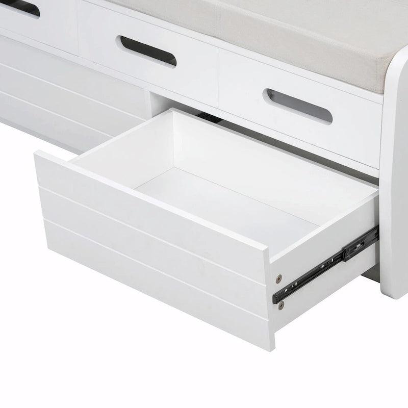 Rustic Storage Shoe Bench with 2 Drawers, Hidden Storage, and 3 False Top Drawers