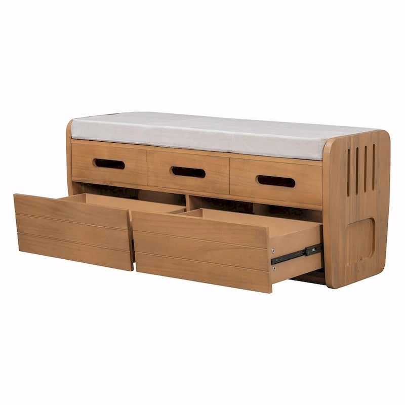 Rustic Storage Shoe Bench with 2 Drawers, Hidden Storage, and 3 False Top Drawers