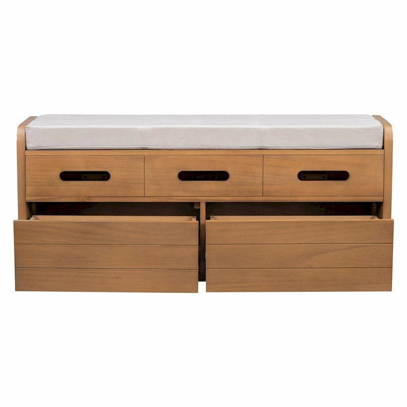 Rustic Storage Shoe Bench with 2 Drawers, Hidden Storage, and 3 False Top Drawers