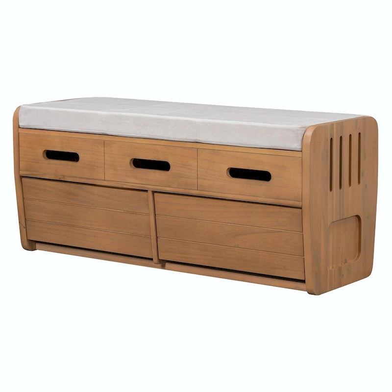 Rustic Storage Shoe Bench with 2 Drawers, Hidden Storage, and 3 False Top Drawers