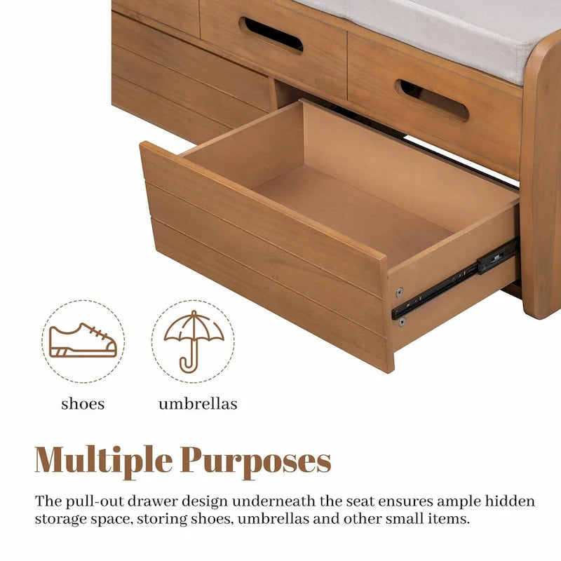 Rustic Storage Shoe Bench with 2 Drawers, Hidden Storage, and 3 False Top Drawers