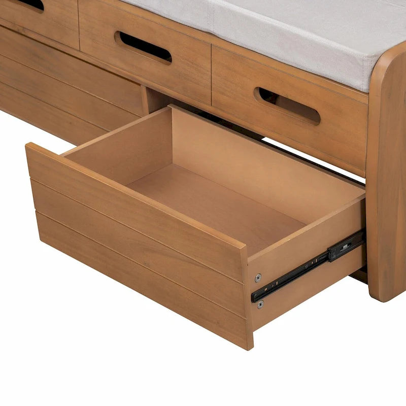 Rustic Storage Shoe Bench with 2 Drawers, Hidden Storage, and 3 False Top Drawers
