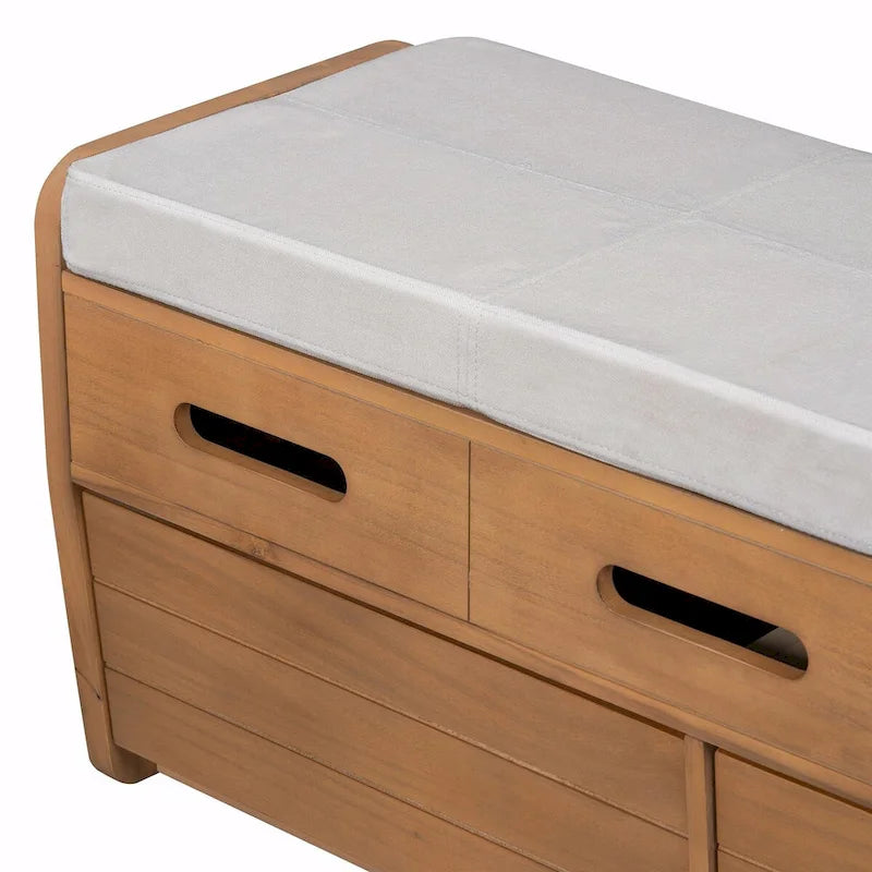 Rustic Storage Shoe Bench with 2 Drawers, Hidden Storage, and 3 False Top Drawers