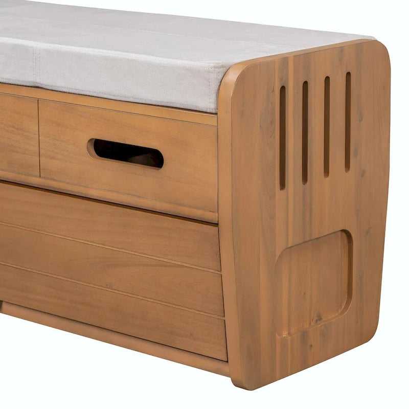 Rustic Storage Shoe Bench with 2 Drawers, Hidden Storage, and 3 False Top Drawers