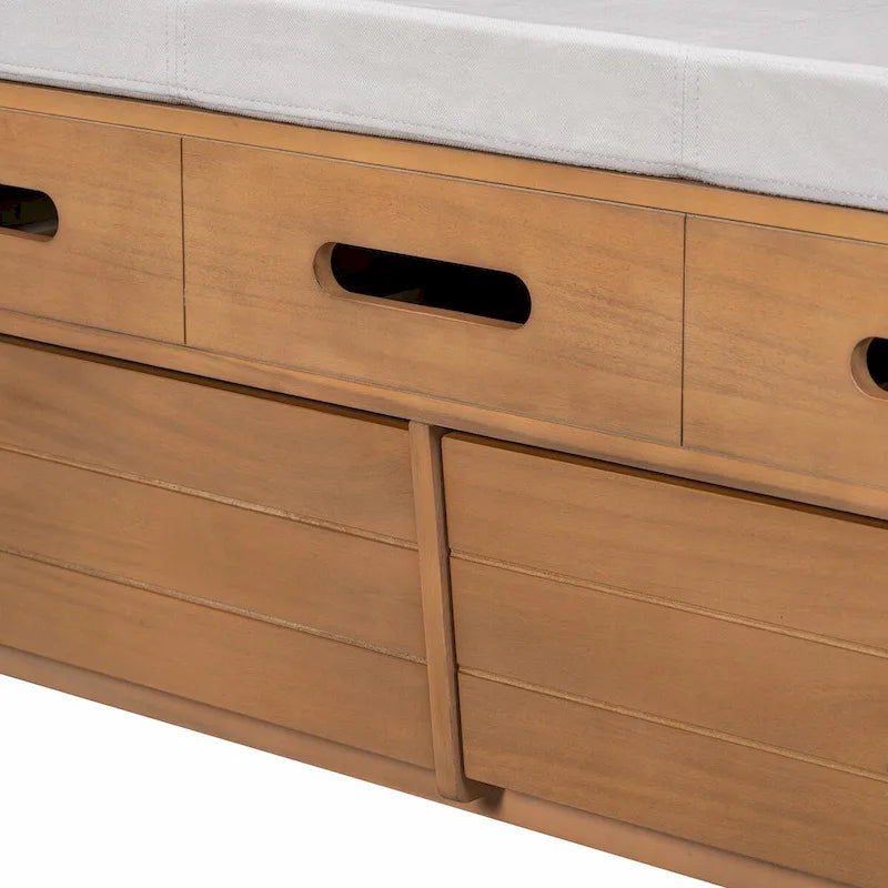 Rustic Storage Shoe Bench with 2 Drawers, Hidden Storage, and 3 False Top Drawers