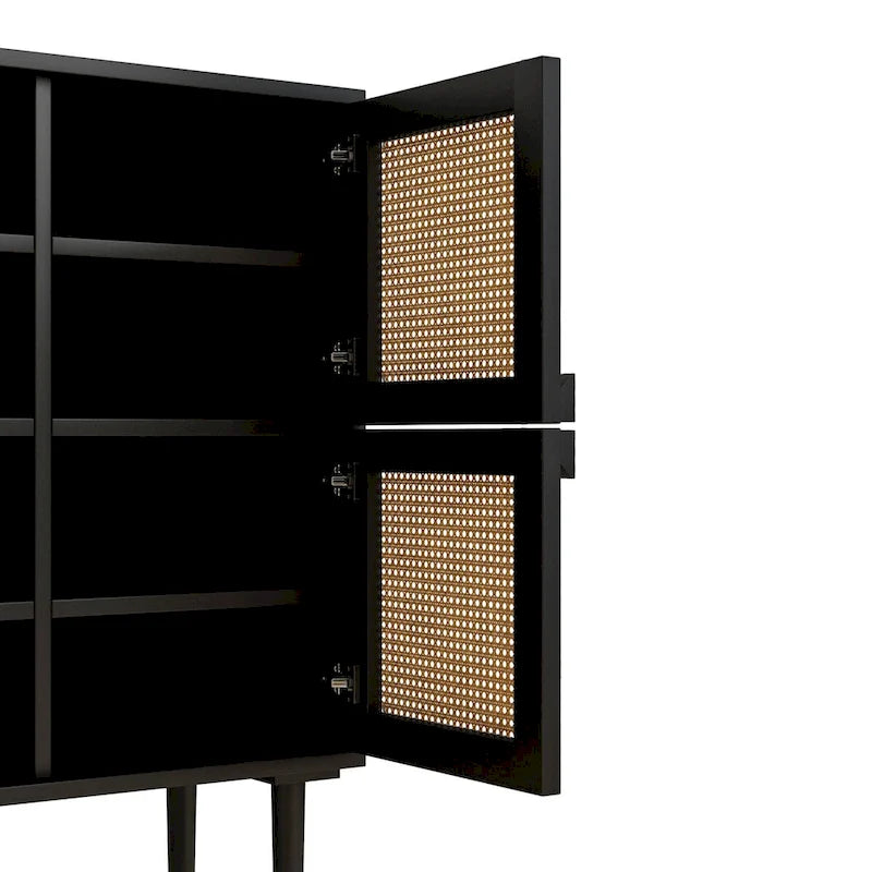 4 Doors Rattan Mesh Shoe Storage Cabinet for Entryway Living Room