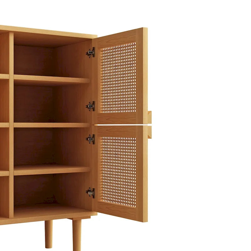 4 Doors Rattan Mesh Shoe Storage Cabinet for Entryway Living Room