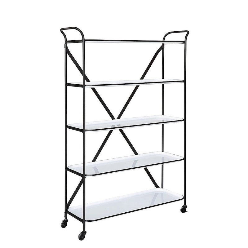 5-Tier 66H Tray-Style Enameled Metal Shelving Unit with Locking Caster Wheels