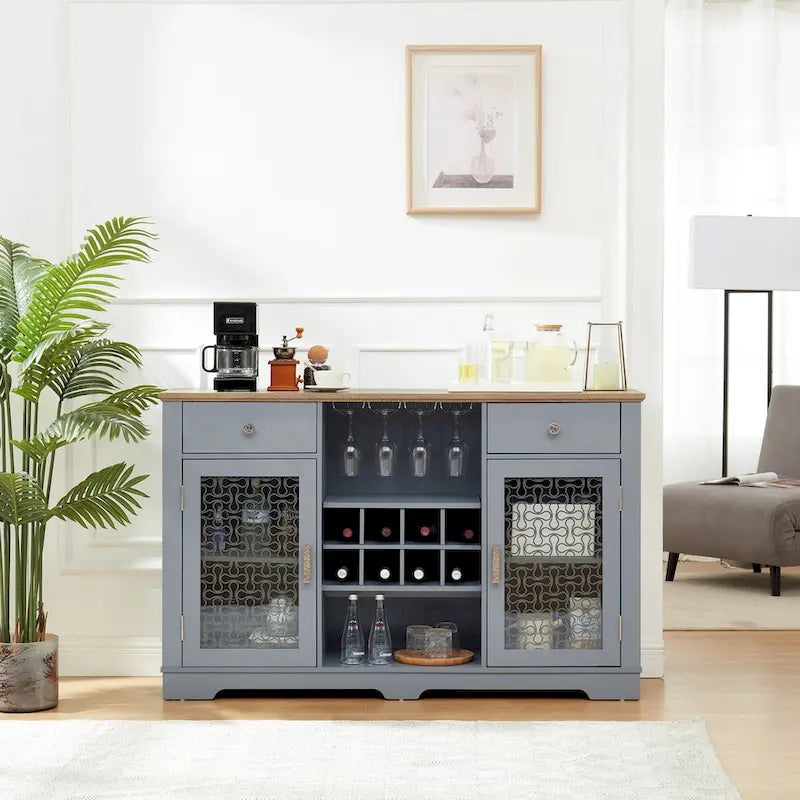 56.46W Sideboard with 2 Drawers and Elegant Glass Door Cabinets - N/A